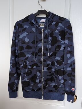 *RARE* BAPE x Champion Blue Camouflage Full Zip Hoodie